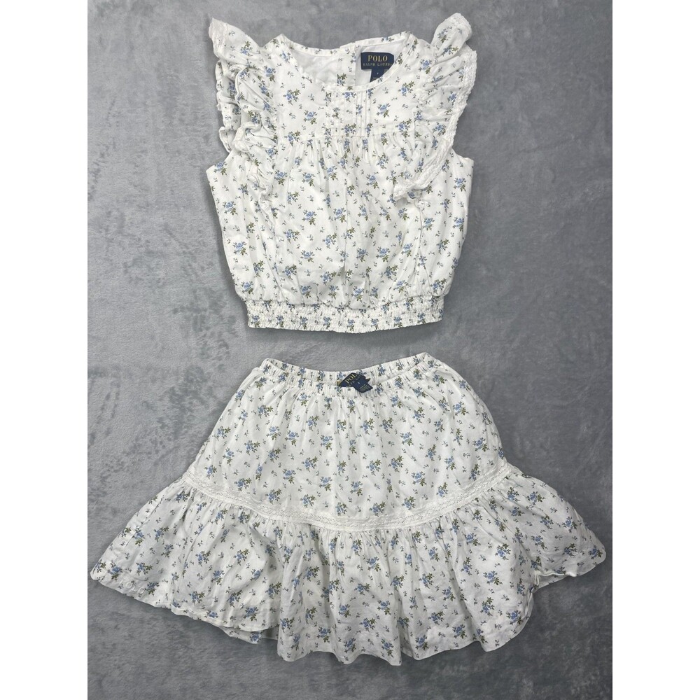 Polo Ralph Lauren Girls Sz: 8 White Floral Skirt & Top Set